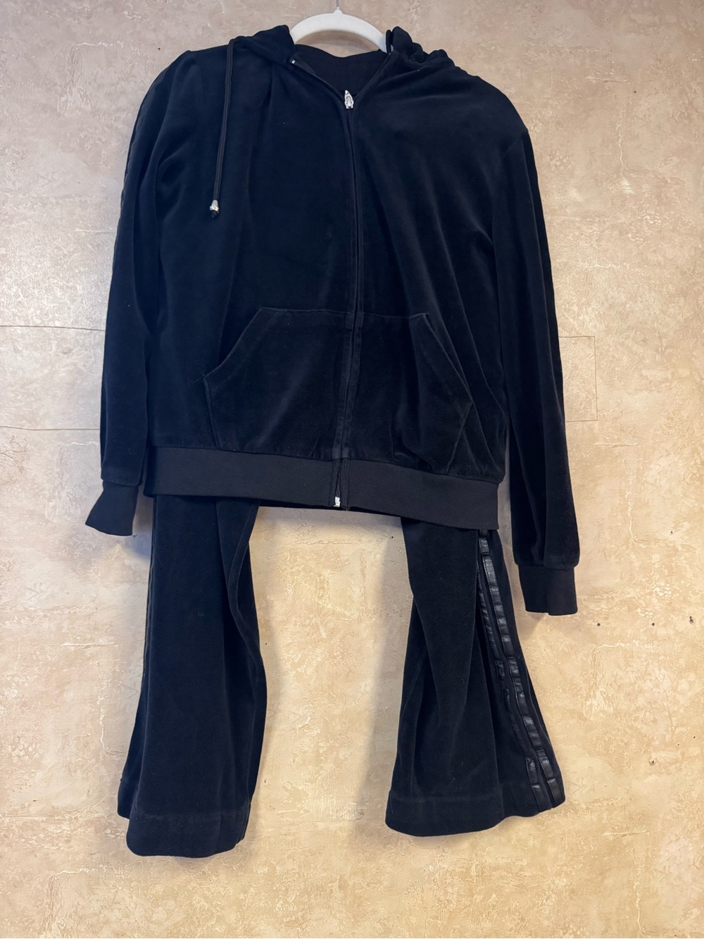 Black Velour Zip Hoodie and Pants Set